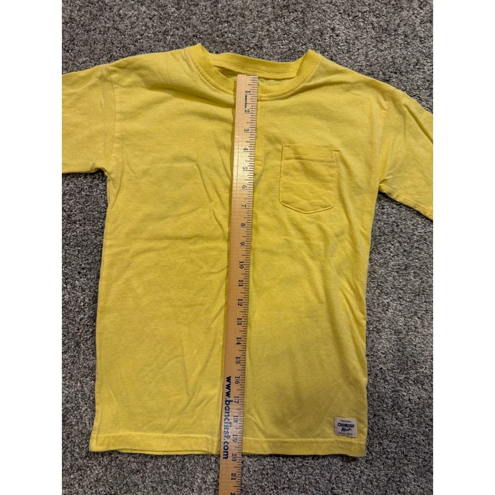OshKosh B'gosh Henley Shirt Kids 8 Yellow Short Sleeve‎ Pocket Slub Knit Casual